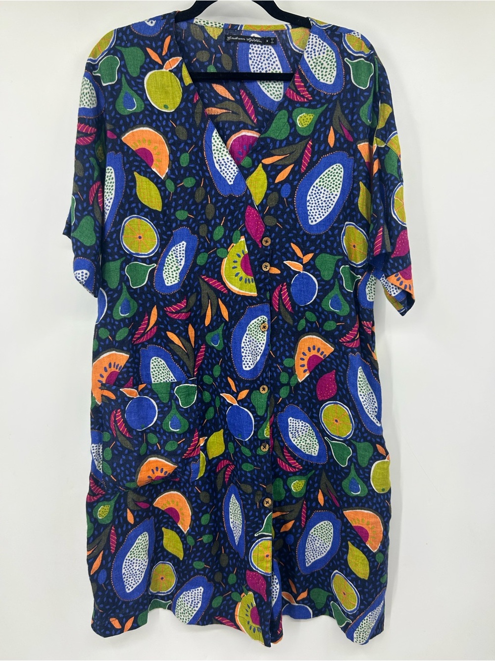 Gundrun Sjoden Women’s Linen Fruit Dress Assymetrical Size M